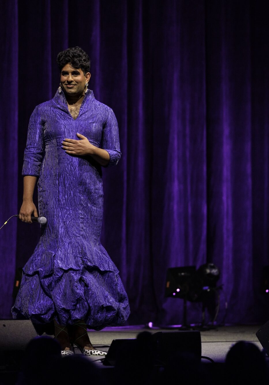 [STANFORD, CA] — October 25, 2025: ALOK brings their stand-up comedy show ‘Hysterical: Hairy Situation’ to Stanford Live’s Bing Concert Hall. The evening also included performances by the Stanford Spoken Word Collective and a talkback with Alok moderated by IDA A-lan Holt. (Photo by Nikolas Liepins/Ethography for Stanford IDA.)