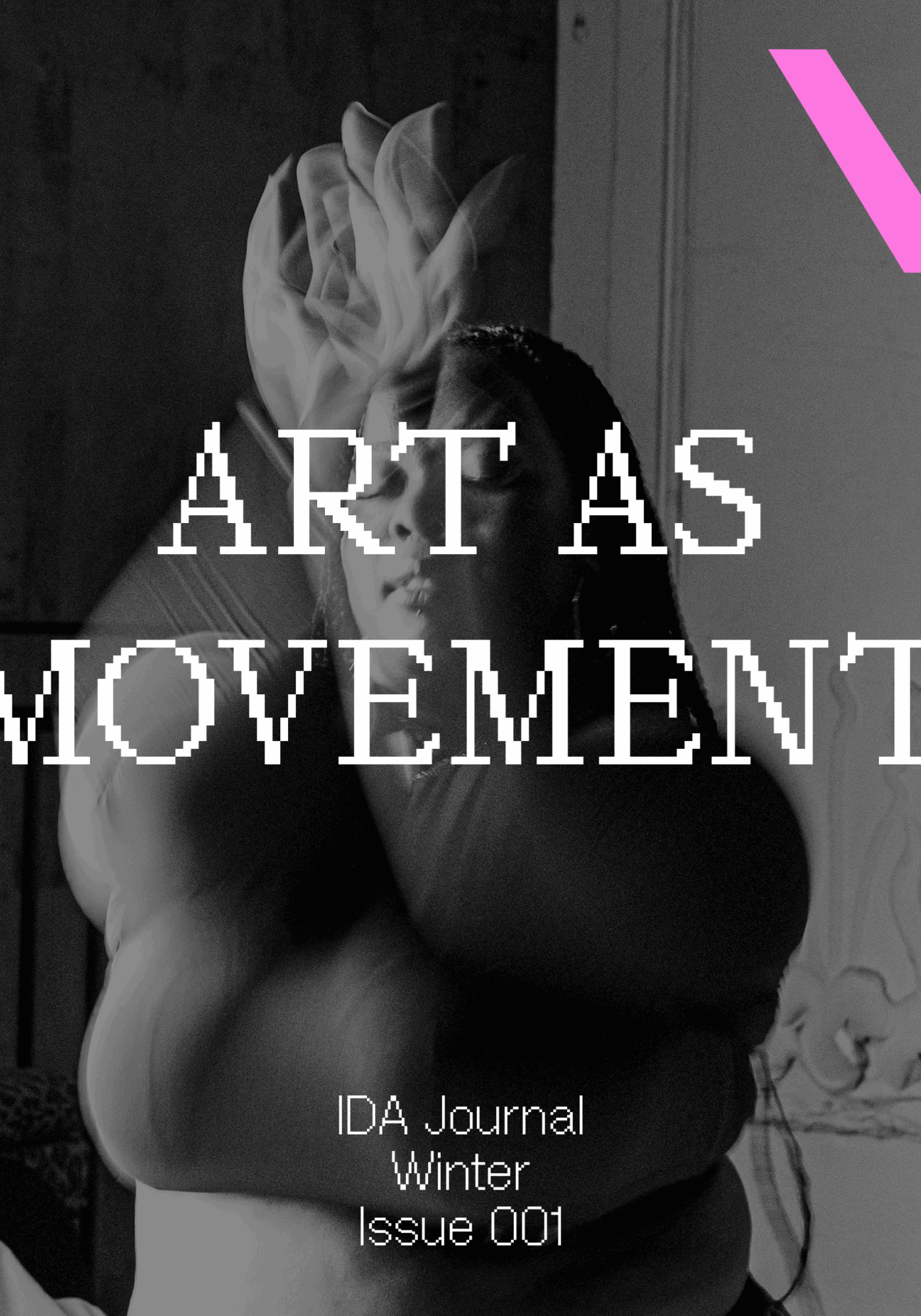 A woman dancing in the background with the title "Art as Movement, IDA journal winter issue 001"