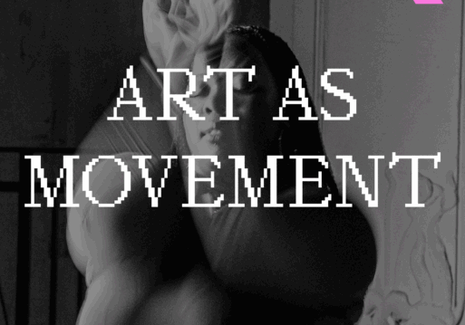 A woman dancing in the background with the title "Art as Movement, IDA journal winter issue 001"